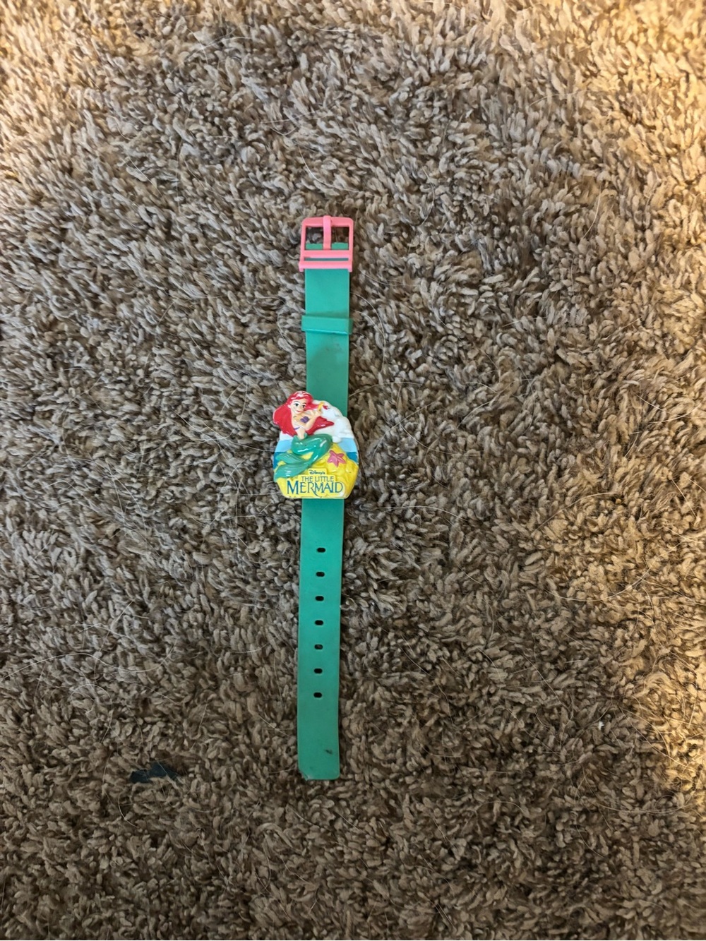 Vintage The Little Mermaid Green Kids' Watch with Pink Buckle
